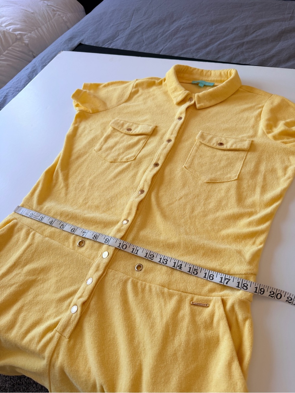 Melissa Odabash Cheryl terry cover up romper, yellow, snaps closure, size L - Picture 6 of 11